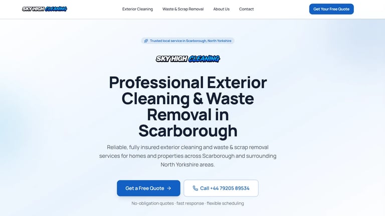 Raytrim Services website homepage for professional exterior cleaning and waste removal in Scarborough